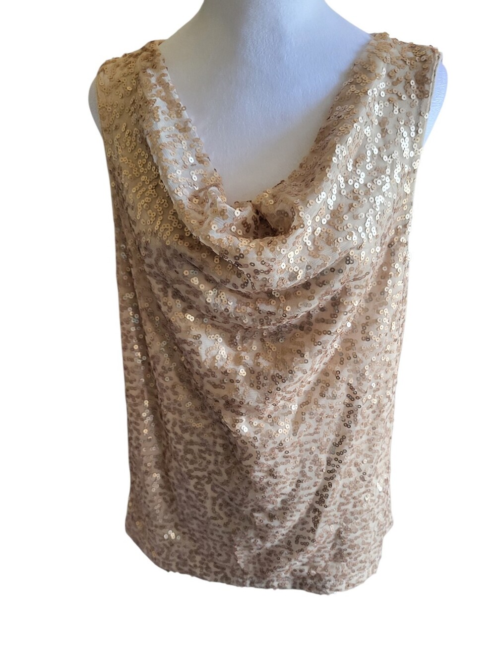 Sag Harbor Sequin Draped Neck Sleeveless Top Gold sz M